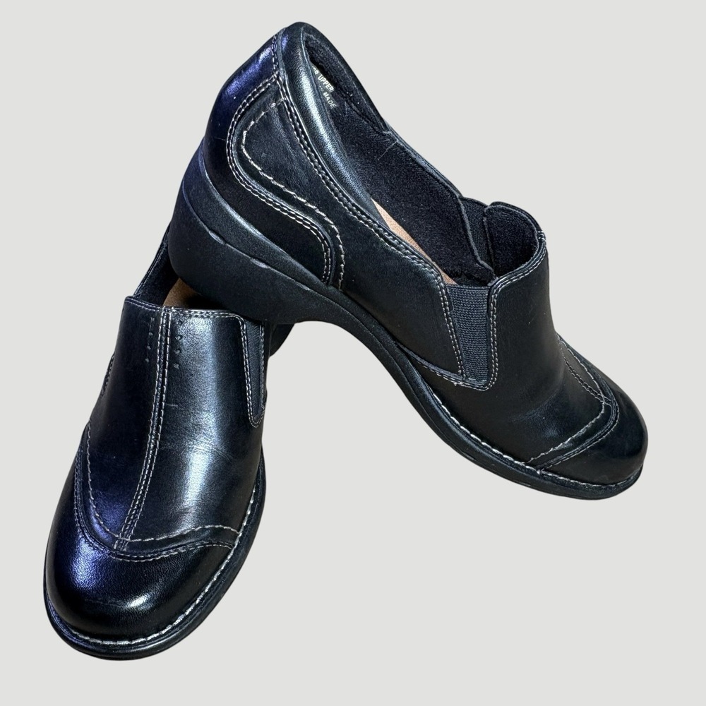 Earth Origins Veronica Too Black Leather Comfort Slip-On Shoes Women's Size 7.5M